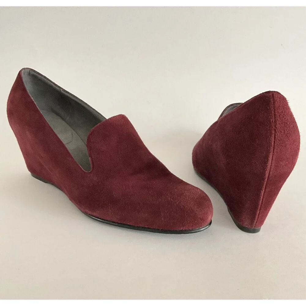 Stuart Weitzman Wedge Burgundy Slip-on Pumps 10 - Picture 3 of 13